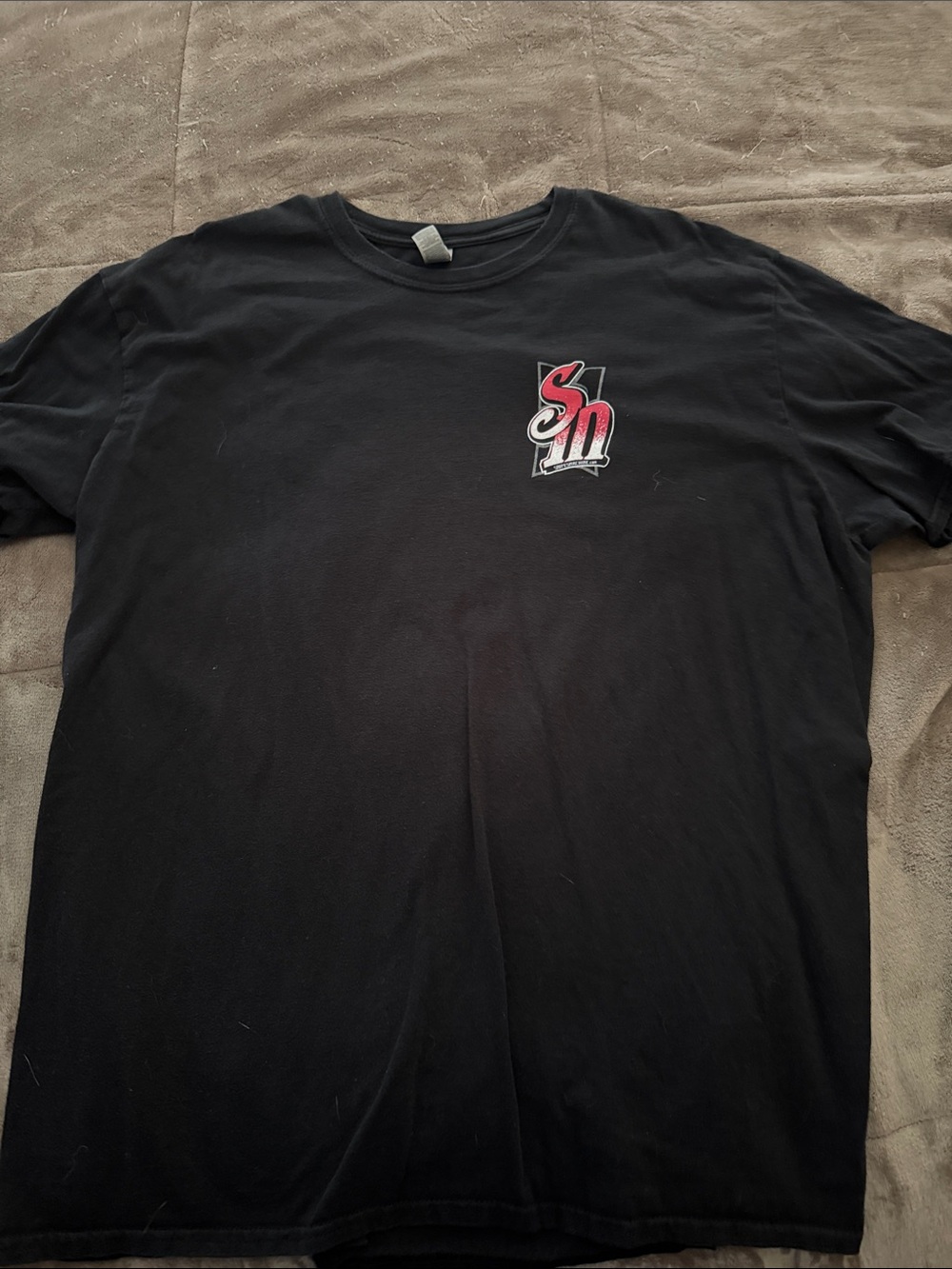 Gildan Black Short-Sleeve T-Shirt with Red & White SN Logo